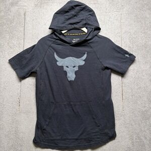 Project Rock Youth Short Sleeve Hoodie Black Training Gym Top Size Large